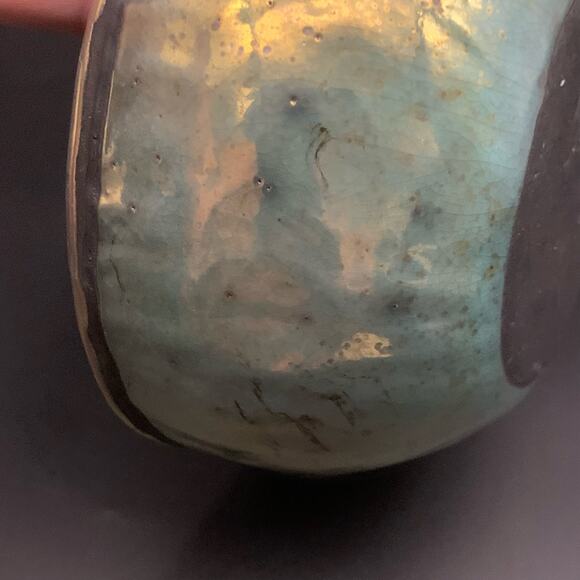 Candone Wharton Raku Pottery Basketweave & Glaze Vessel Bowl SIGNED with Lid - Picture 10 of 16